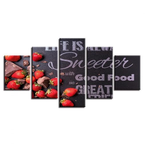 23286-NF Strawberry Kitchen - 5 Panel Canvas Art Wall Decor