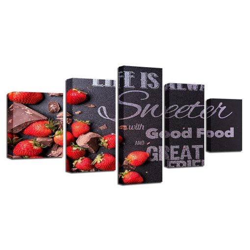 23286-NF Strawberry Kitchen - 5 Panel Canvas Art Wall Decor