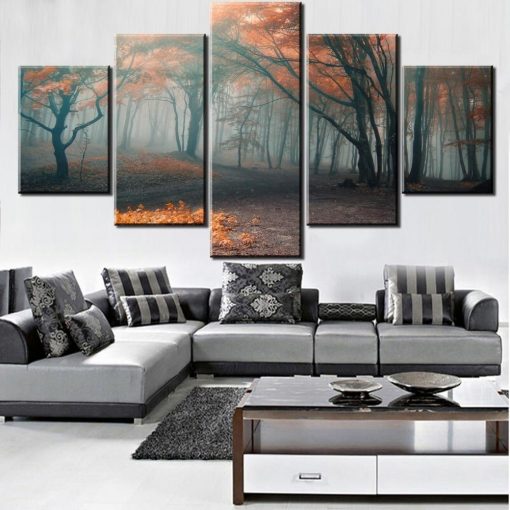 23293-NF Summer Fallen Leaves Tree Forest Nature - 5 Panel Canvas Art Wall Decor