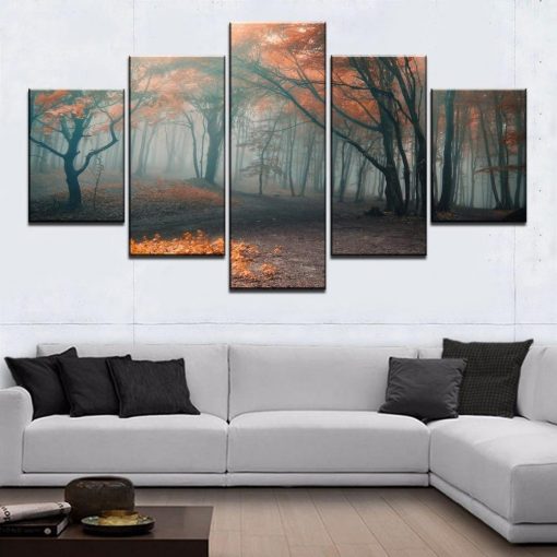 23293-NF Summer Fallen Leaves Tree Forest Nature - 5 Panel Canvas Art Wall Decor