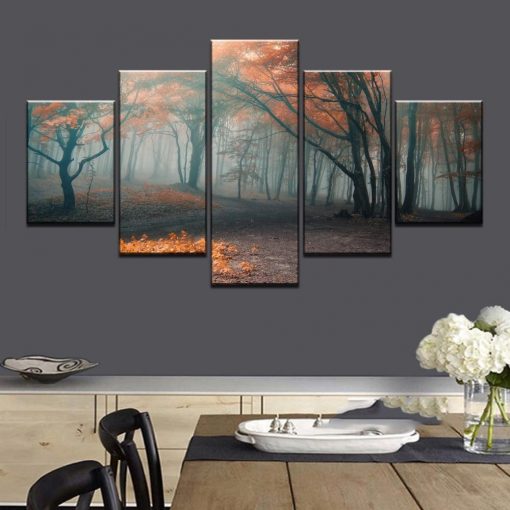 23293-NF Summer Fallen Leaves Tree Forest Nature - 5 Panel Canvas Art Wall Decor