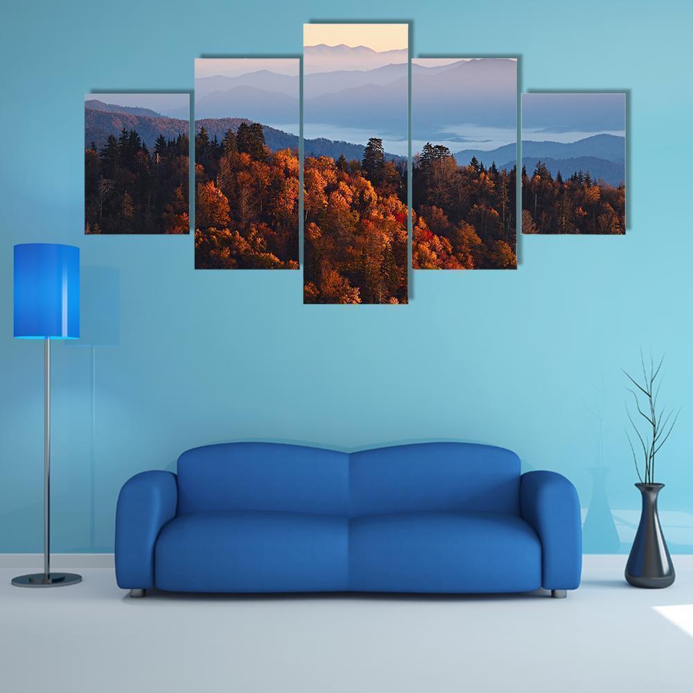 Sunrise At Smoky Mountains Nature 5 Panel Canvas Art