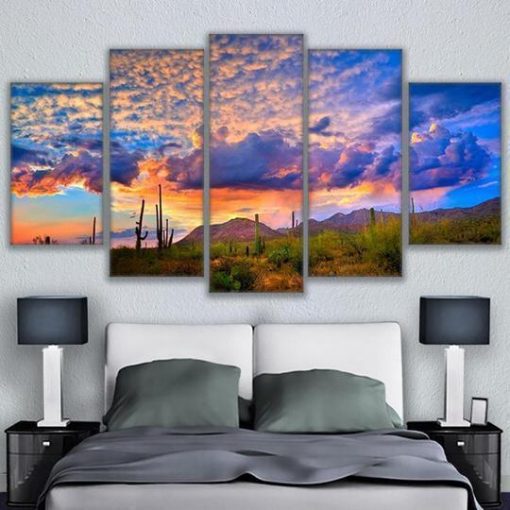 22691-NF Sunrise In The Sonoran Desert Nature - 5 Panel Canvas Art Wall Decor