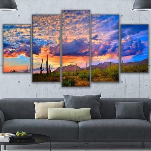 22691-NF Sunrise In The Sonoran Desert Nature - 5 Panel Canvas Art Wall Decor