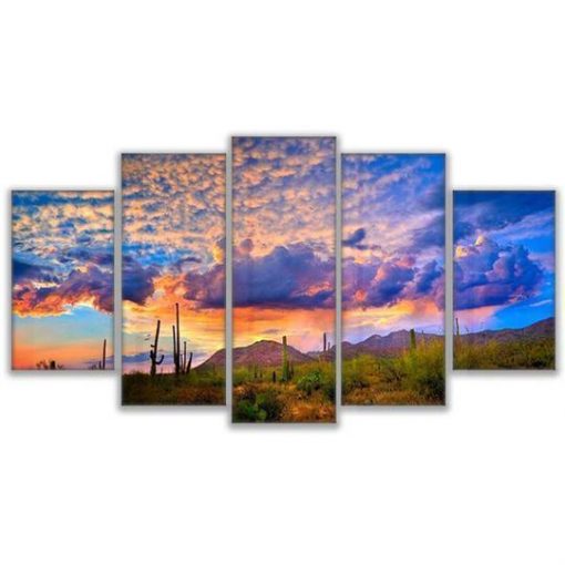 22691-NF Sunrise In The Sonoran Desert Nature - 5 Panel Canvas Art Wall Decor