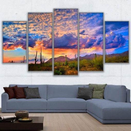 22691-NF Sunrise In The Sonoran Desert Nature - 5 Panel Canvas Art Wall Decor