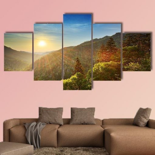23290-NF Sunset At The Newfound Gap In The Great Smoky Mountains Nature - 5 Panel Canvas Art Wall Decor