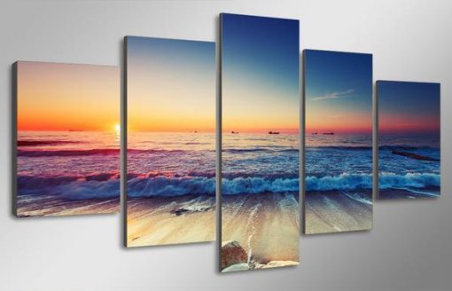 23289-NF Sunset Beach Ocean Landscape Nature - 5 Panel Canvas Art Wall Decor