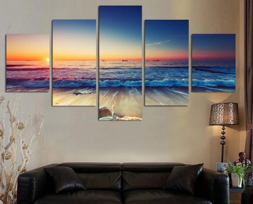 23289-NF Sunset Beach Ocean Landscape Nature - 5 Panel Canvas Art Wall Decor