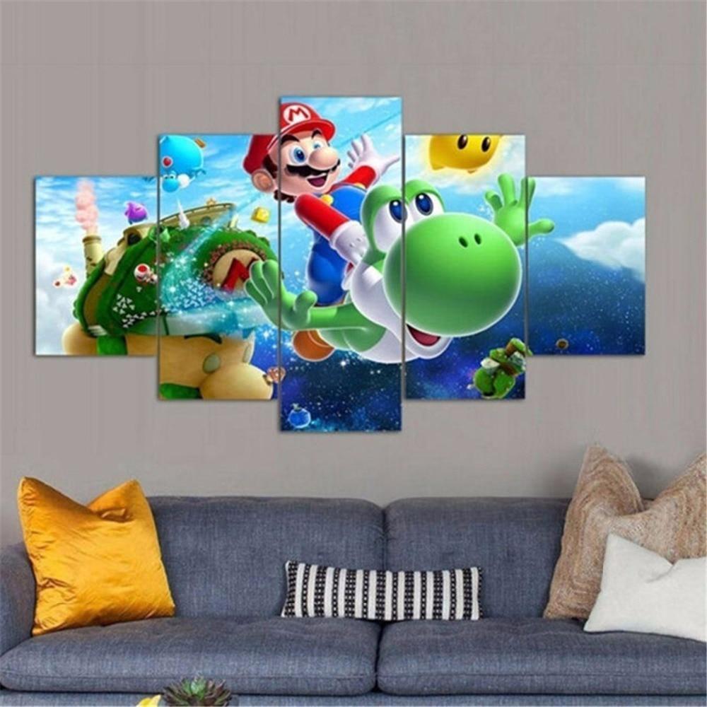 Super Mario Cartoon Game – 5 Panel Canvas Art Wall Decor – Canvas Storm