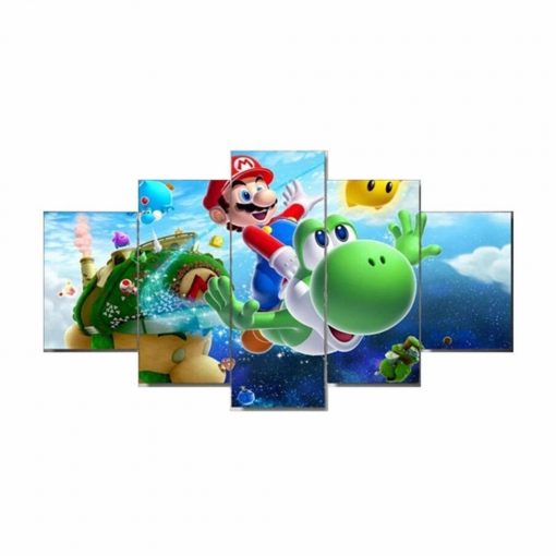 22687-NF Super Mario Cartoon Game - 5 Panel Canvas Art Wall Decor