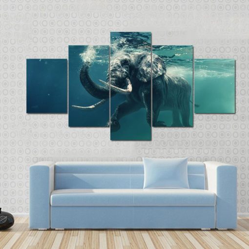 23280-NF Swimming Elephant Underwater Animal - 5 Panel Canvas Art Wall Decor
