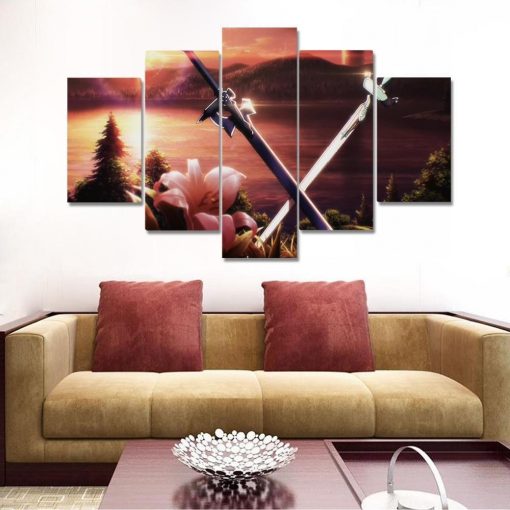 23279-NF Sword Art Online Double Knife Anime - 5 Panel Canvas Art Wall Decor