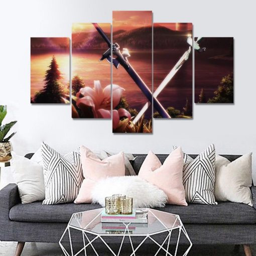 23279-NF Sword Art Online Double Knife Anime - 5 Panel Canvas Art Wall Decor