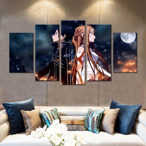 23275-NF Sword Art Online Kirito And Asuna 6 Anime - 5 Panel Canvas Art Wall Decor