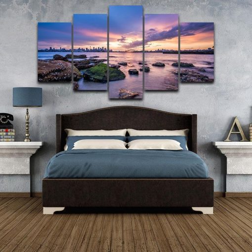 23276-NF Sydney Harbour Australia Nature - 5 Panel Canvas Art Wall Decor