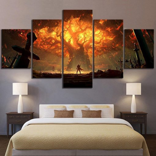 22686-NF Sylvanas Burning Tree World of Warcraft Gaming - 5 Panel Canvas Art Wall Decor