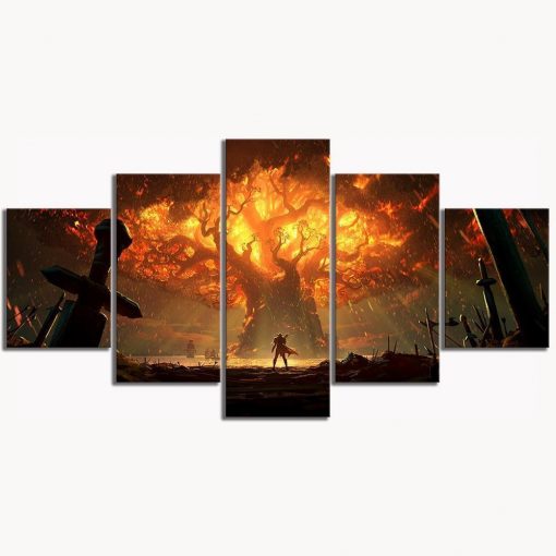 22686-NF Sylvanas Burning Tree World of Warcraft Gaming - 5 Panel Canvas Art Wall Decor