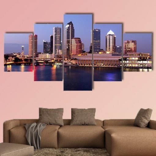 22897-NF Tampa Skyline In Business Downtown Nature - 5 Panel Canvas Art Wall Decor