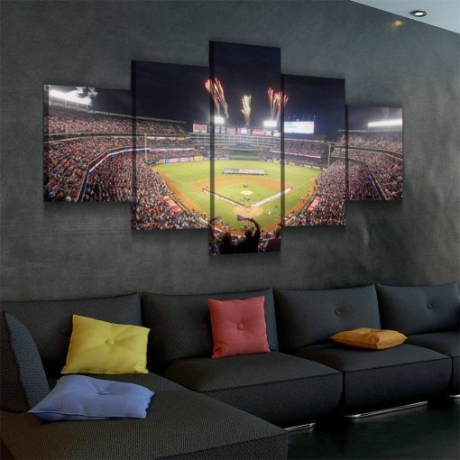 22630-NF Texas Rangers Stadium Night Baseball - 5 Panel Canvas Art Wall Decor