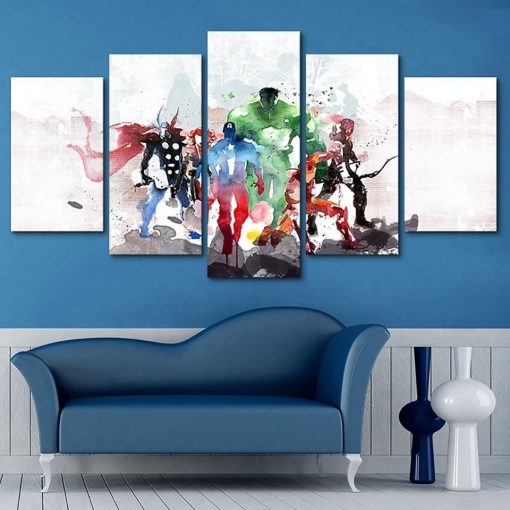 22895-NF The Avengers Characters Picture Movie - 5 Panel Canvas Art Wall Decor