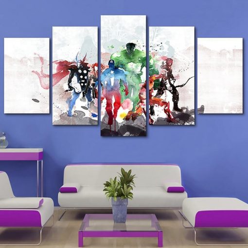 22895-NF The Avengers Characters Picture Movie - 5 Panel Canvas Art Wall Decor