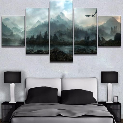22678-NF The Elder Scrolls Background Poster 1 Gaming - 5 Panel Canvas Art Wall Decor
