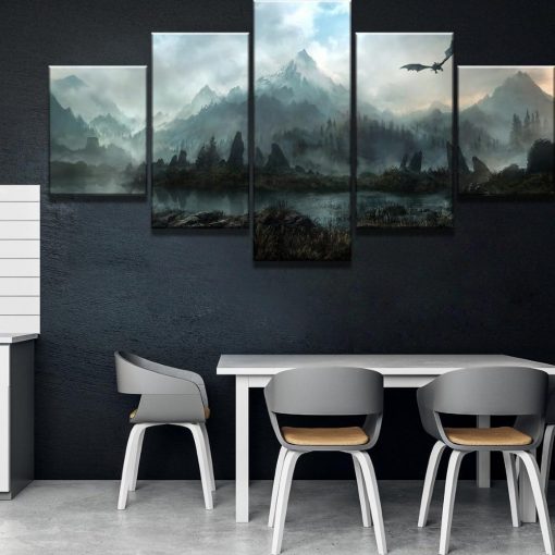 22678-NF The Elder Scrolls Background Poster 1 Gaming - 5 Panel Canvas Art Wall Decor