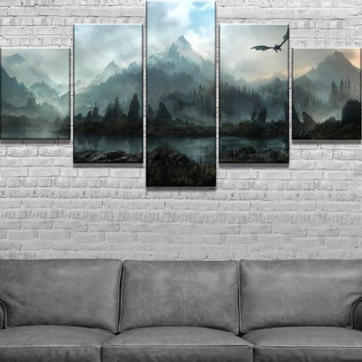 22678-NF The Elder Scrolls Background Poster 1 Gaming - 5 Panel Canvas Art Wall Decor