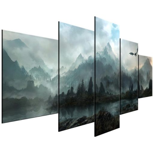 22678-NF The Elder Scrolls Background Poster 1 Gaming - 5 Panel Canvas Art Wall Decor