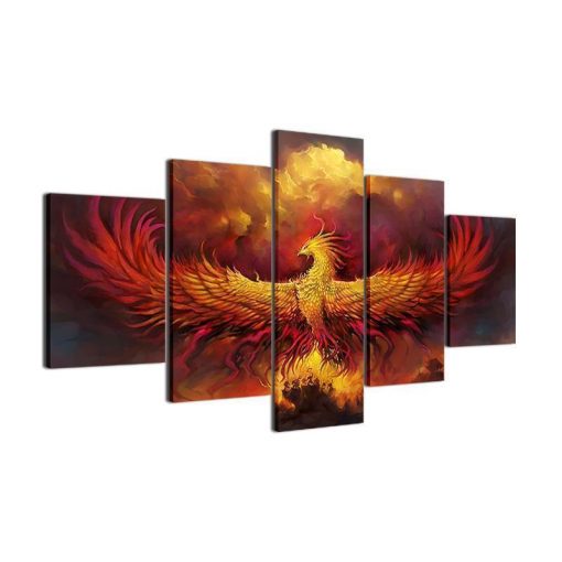 23264-NF The Phoenix 1 Abstract Animal - 5 Panel Canvas Art Wall Decor