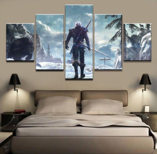 23260-NF The Witcher 3 Geralt Poster Gaming - 5 Panel Canvas Art Wall Decor