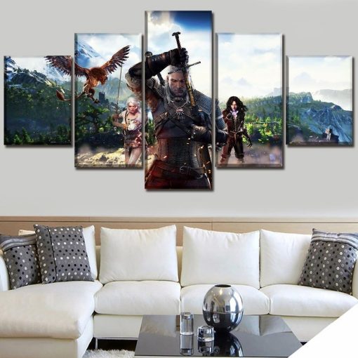 22433-NF The Witcher 3 Poster 2 Gaming - 5 Panel Canvas Art Wall Decor