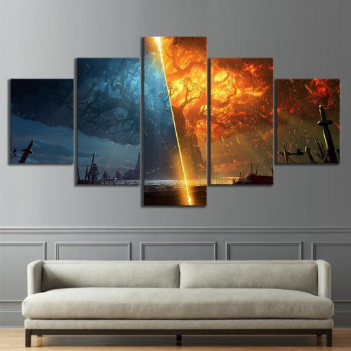 22882-NF The World Tree Fire/Ice World of Warcraft Gaming - 5 Panel Canvas Art Wall Decor