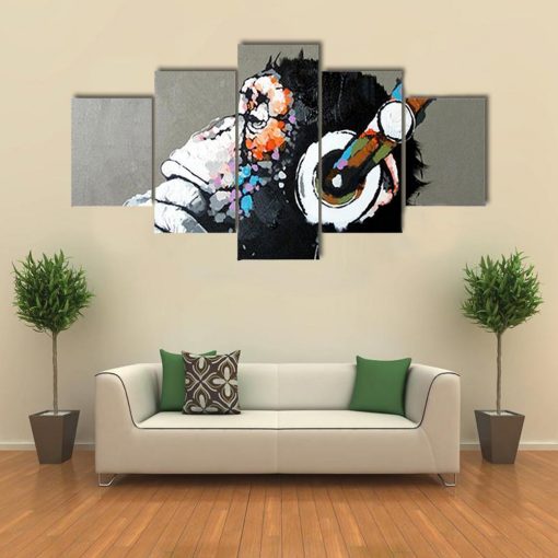 22677-NF Thinking Gorilla Monkey Music Animal - 5 Panel Canvas Art Wall Decor