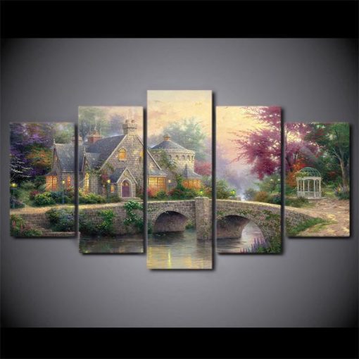 22564-NF Thomas Kinkade Fairy Fantasy Castle Landscape Nature - 5 Panel Canvas Art Wall Decor
