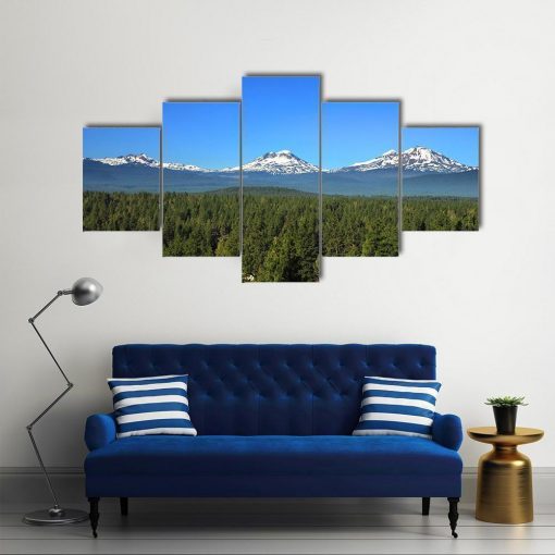 23256-NF Three Sisters Mountains In Oregon Nature - 5 Panel Canvas Art Wall Decor