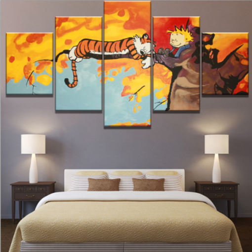 22546-NF Calvin And Hobbes Peaceful Sleep 2 Cartoon - 5 Panel Canvas Art Wall Decor