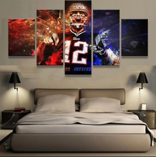 22358-NF Tom Brady New England Patriots Player Inspirational Football - 5 Panel Canvas Art Wall Decor