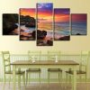 23250-NF Tropical Beach Sunset Ocean - 5 Panel Canvas Art Wall Decor