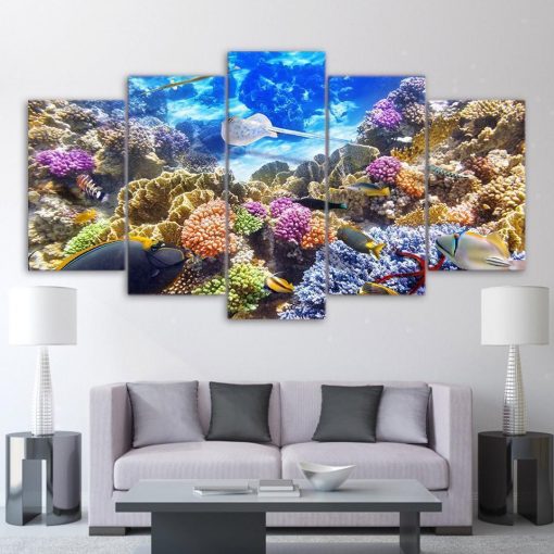 23245-NF Underwater World Corals Reef Color Fishes Ocean Nature - 5 Panel Canvas Art Wall Decor