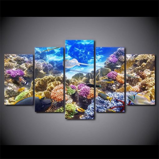 23245-NF Underwater World Corals Reef Color Fishes Ocean Nature - 5 Panel Canvas Art Wall Decor