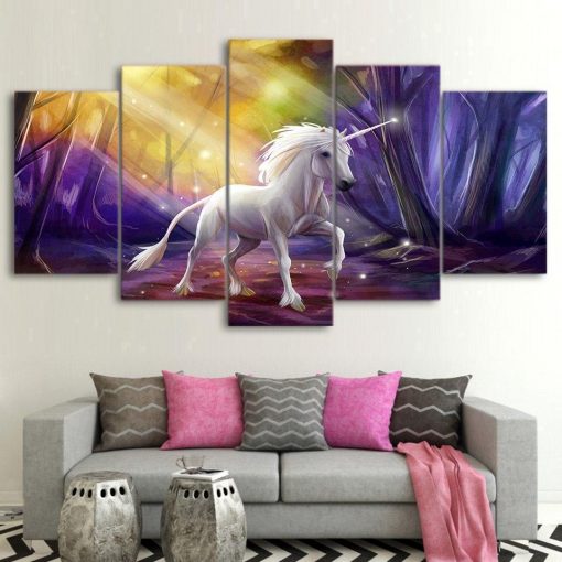 22874-NF Unicorn Mystery Purple Animal - 5 Panel Canvas Art Wall Decor