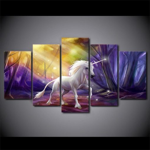 22874-NF Unicorn Mystery Purple Animal - 5 Panel Canvas Art Wall Decor