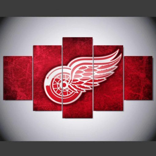 23517-NF Detroit Red Wings Logo NHL Ice Hockey - 5 Panel Canvas Art Wall Decor