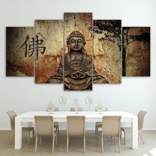 23234-NF Vintage Zen Buddha Combine Paintings Religion - 5 Panel Canvas Art Wall Decor