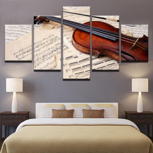 23239-NF Violin And Music Sheet Music - 5 Panel Canvas Art Wall Decor