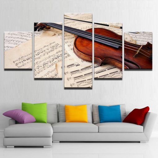 23239-NF Violin And Music Sheet Music - 5 Panel Canvas Art Wall Decor