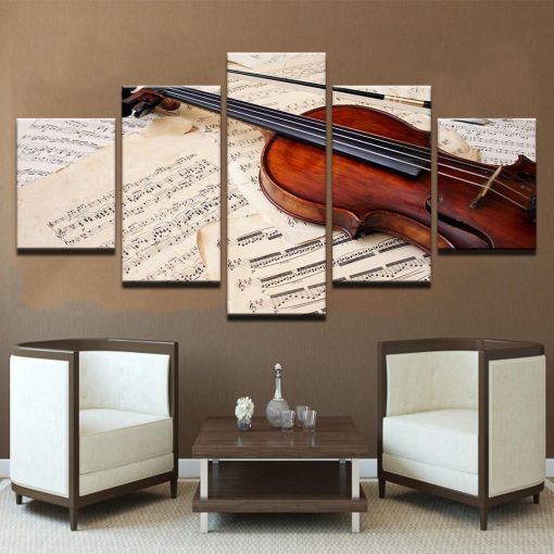 23239-NF Violin And Music Sheet Music - 5 Panel Canvas Art Wall Decor