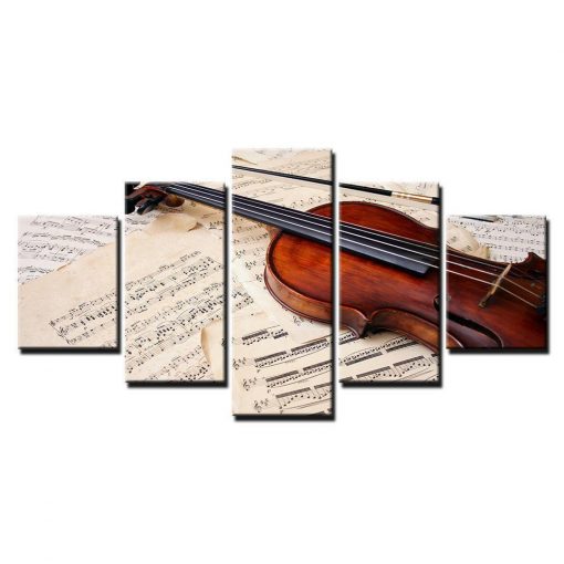 23239-NF Violin And Music Sheet Music - 5 Panel Canvas Art Wall Decor